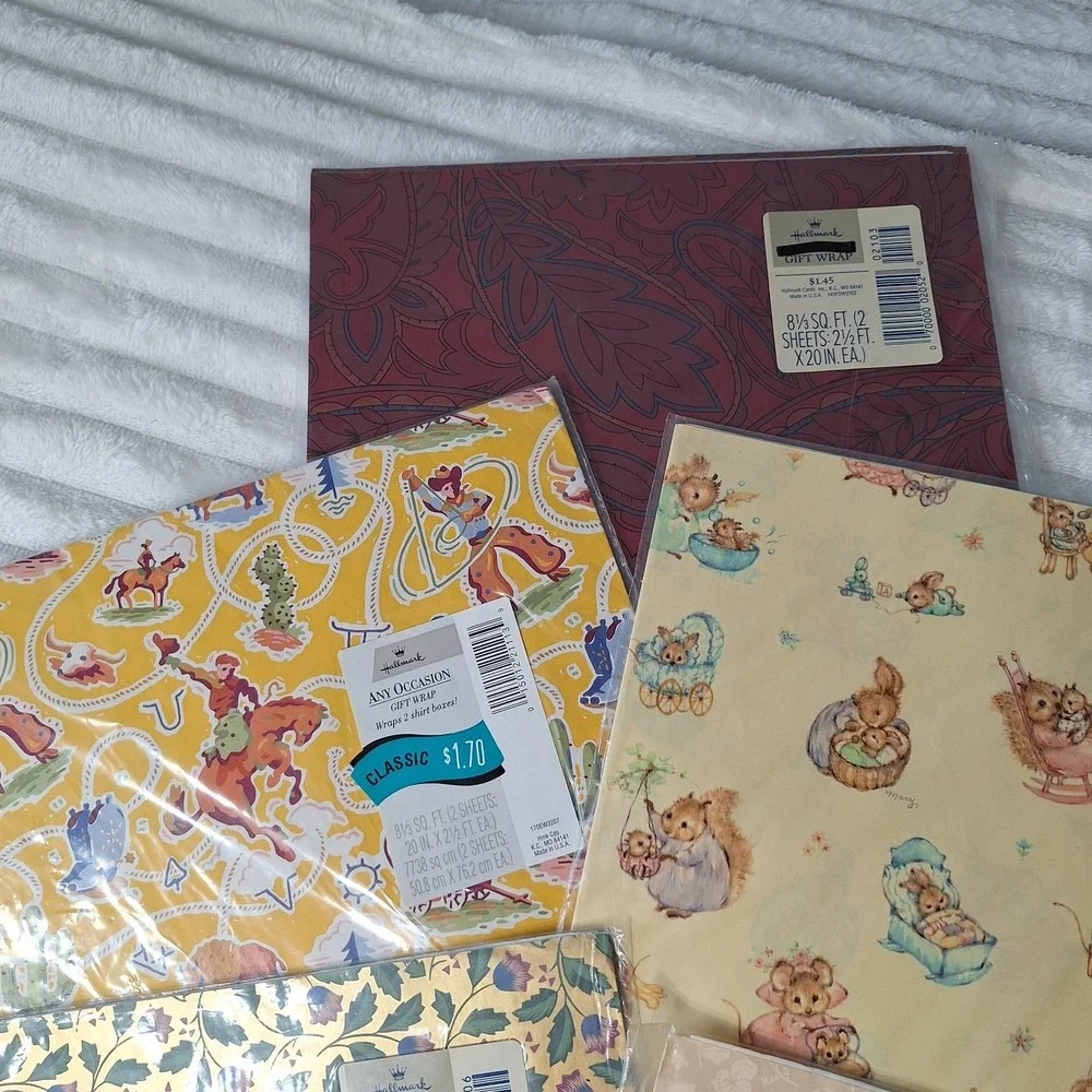 Vtg Hallmark Any Occasion Sheet Wrapping Paper 10 Pk 2 Sheets Ea. Retro Cottage